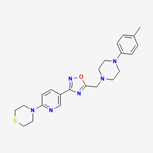 molecular formula C23H28N6OS B2744380 3-(6-Thiomorpholinopyridin-3-yl)-5-((4-(p-tolyl)piperazin-1-yl)methyl)-1,2,4-oxadiazole CAS No. 1251549-92-4