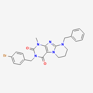 molecular formula C23H22BrN5O2 B2744383 9-benzyl-3-(4-bromobenzyl)-1-methyl-6,7,8,9-tetrahydropyrimido[2,1-f]purine-2,4(1H,3H)-dione CAS No. 873076-93-8