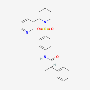 molecular formula C26H29N3O3S B2744422 2-phenyl-N-(4-((2-(pyridin-3-yl)piperidin-1-yl)sulfonyl)phenyl)butanamide CAS No. 393834-42-9