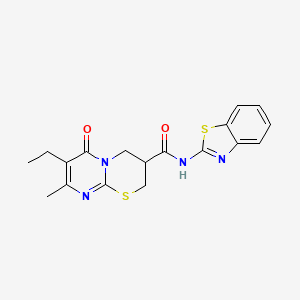 molecular formula C18H18N4O2S2 B2744432 N-(benzo[d]thiazol-2-yl)-7-ethyl-8-methyl-6-oxo-2,3,4,6-tetrahydropyrimido[2,1-b][1,3]thiazine-3-carboxamide CAS No. 1421456-37-2
