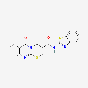 molecular formula C18H18N4O2S2 B2744432 N-(1,3-benzothiazol-2-yl)-7-ethyl-8-methyl-6-oxo-2H,3H,4H,6H-pyrimido[2,1-b][1,3]thiazine-3-carboxamide CAS No. 1421456-37-2