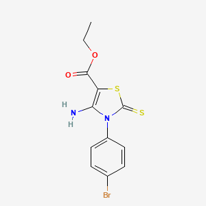 molecular formula C12H11BrN2O2S2 B2744436 Ethyl 4-amino-3-(4-bromophenyl)-2-thioxo-2,3-dihydro-1,3-thiazole-5-carboxylate CAS No. 57037-05-5