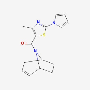 molecular formula C16H17N3OS B2744447 (1R,5S)-8-azabicyclo[3.2.1]oct-2-en-8-yl(4-methyl-2-(1H-pyrrol-1-yl)thiazol-5-yl)methanone CAS No. 1705998-30-6