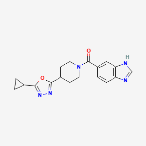 molecular formula C18H19N5O2 B2744455 (1H-benzo[d]imidazol-5-yl)(4-(5-cyclopropyl-1,3,4-oxadiazol-2-yl)piperidin-1-yl)methanone CAS No. 1210475-42-5