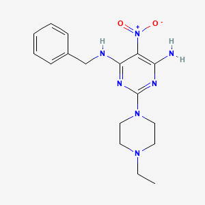 molecular formula C17H23N7O2 B2744497 [6-Amino-2-(4-ethylpiperazinyl)-5-nitropyrimidin-4-yl]benzylamine CAS No. 674337-10-1