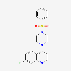 molecular formula C19H18ClN3O2S B2744506 4-[4-(Benzenesulfonyl)piperazin-1-yl]-7-chloroquinoline CAS No. 708238-13-5