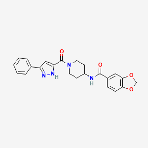 N-(1-(3-phenyl-1H-pyrazole-5-carbonyl)piperidin-4-yl)benzo[d][1,3]dioxole-5-carboxamide