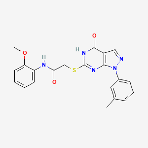 molecular formula C21H19N5O3S B2744518 2-((4-hydroxy-1-(m-tolyl)-1H-pyrazolo[3,4-d]pyrimidin-6-yl)thio)-N-(2-methoxyphenyl)acetamide CAS No. 922693-21-8