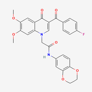 molecular formula C28H23FN2O7 B2744544 N-(2,3-二氢-1,4-苯并二氧杂环己-6-基)-2-[3-(4-氟苯甲酰)-6,7-二甲氧基-4-氧喹啉-1-基]乙酰胺 CAS No. 866589-95-9