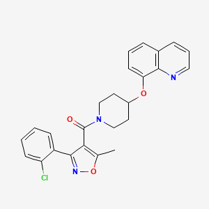 molecular formula C25H22ClN3O3 B2744552 (3-(2-氯苯基)-5-甲基异噁唑-4-基)(4-(喹啉-8-基氧基)哌啶-1-基)甲酮 CAS No. 2034432-15-8