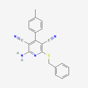 molecular formula C21H16N4S B2744563 2-Amino-6-(benzylthio)-4-(p-tolyl)pyridine-3,5-dicarbonitrile CAS No. 333960-85-3