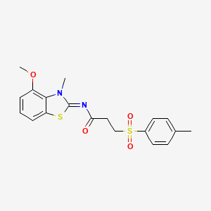 molecular formula C19H20N2O4S2 B2744564 (E)-N-(4-methoxy-3-methylbenzo[d]thiazol-2(3H)-ylidene)-3-tosylpropanamide CAS No. 895447-51-5