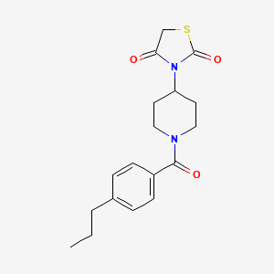 molecular formula C18H22N2O3S B2744569 3-(1-(4-Propylbenzoyl)piperidin-4-yl)thiazolidine-2,4-dione CAS No. 1795364-43-0