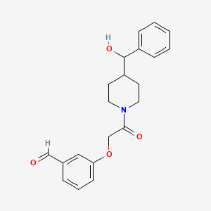 molecular formula C21H23NO4 B2744572 3-[2-[4-[Hydroxy(phenyl)methyl]piperidin-1-yl]-2-oxoethoxy]benzaldehyde CAS No. 2224467-34-7