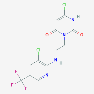 molecular formula C12H9Cl2F3N4O2 B2744595 6-chloro-3-(2-{[3-chloro-5-(trifluoromethyl)-2-pyridinyl]amino}ethyl)-2,4(1H,3H)-pyrimidinedione CAS No. 306978-05-2