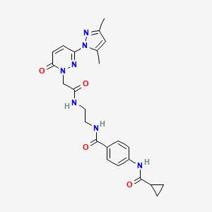 molecular formula C24H27N7O4 B2744606 4-(cyclopropanecarboxamido)-N-(2-(2-(3-(3,5-dimethyl-1H-pyrazol-1-yl)-6-oxopyridazin-1(6H)-yl)acetamido)ethyl)benzamide CAS No. 1351651-47-2