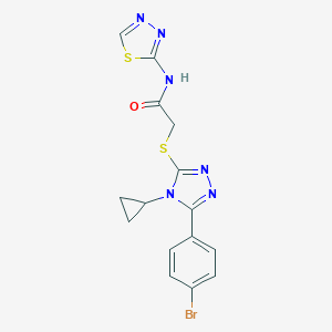 molecular formula C15H13BrN6OS2 B274461 2-{[5-(4-bromophenyl)-4-cyclopropyl-4H-1,2,4-triazol-3-yl]sulfanyl}-N-(1,3,4-thiadiazol-2-yl)acetamide 