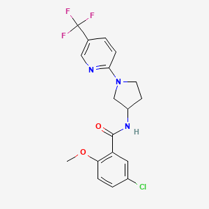molecular formula C18H17ClF3N3O2 B2744624 5-chloro-2-methoxy-N-(1-(5-(trifluoromethyl)pyridin-2-yl)pyrrolidin-3-yl)benzamide CAS No. 2097909-87-8