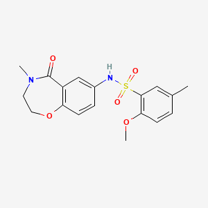 molecular formula C18H20N2O5S B2744627 2-methoxy-5-methyl-N-(4-methyl-5-oxo-2,3,4,5-tetrahydrobenzo[f][1,4]oxazepin-7-yl)benzenesulfonamide CAS No. 922112-17-2