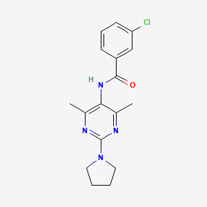 molecular formula C17H19ClN4O B2744662 3-chloro-N-(4,6-dimethyl-2-(pyrrolidin-1-yl)pyrimidin-5-yl)benzamide CAS No. 1448078-45-2