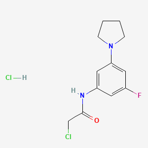 molecular formula C12H15Cl2FN2O B2744663 2-Chloro-N-(3-fluoro-5-pyrrolidin-1-ylphenyl)acetamide;hydrochloride CAS No. 2249031-90-9