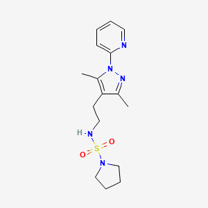 molecular formula C16H23N5O2S B2744667 N-(2-(3,5-dimethyl-1-(pyridin-2-yl)-1H-pyrazol-4-yl)ethyl)pyrrolidine-1-sulfonamide CAS No. 2034620-68-1
