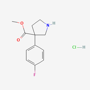 molecular formula C12H15ClFNO2 B2744669 Methyl 3-(4-fluorophenyl)pyrrolidine-3-carboxylate;hydrochloride CAS No. 2309446-39-5