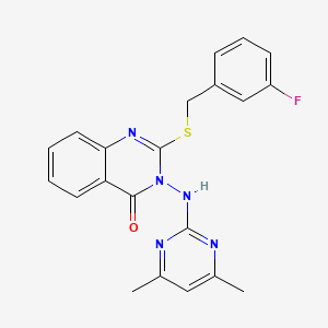molecular formula C21H18FN5OS B2744671 3-[(4,6-Dimethylpyrimidin-2-yl)amino]-2-[(3-fluorophenyl)methylsulfanyl]quinazolin-4-one CAS No. 422279-60-5