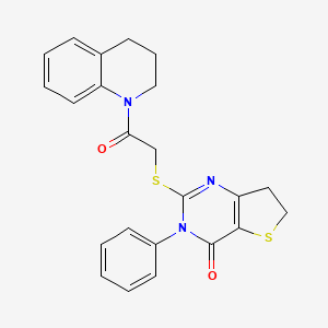 molecular formula C23H21N3O2S2 B2744672 2-((2-(3,4-dihydroquinolin-1(2H)-yl)-2-oxoethyl)thio)-3-phenyl-6,7-dihydrothieno[3,2-d]pyrimidin-4(3H)-one CAS No. 686770-14-9