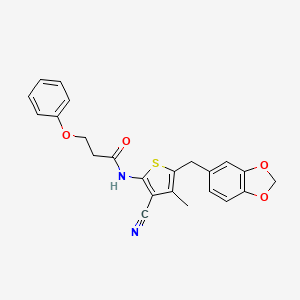molecular formula C23H20N2O4S B2744673 N-[5-(1,3-benzodioxol-5-ylmethyl)-3-cyano-4-methylthiophen-2-yl]-3-phenoxypropanamide CAS No. 476367-98-3