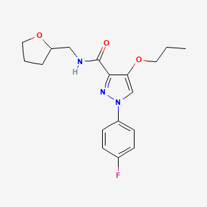 molecular formula C18H22FN3O3 B2744683 1-(4-fluorophenyl)-4-propoxy-N-((tetrahydrofuran-2-yl)methyl)-1H-pyrazole-3-carboxamide CAS No. 1170236-29-9