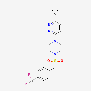 molecular formula C19H21F3N4O2S B2744695 3-Cyclopropyl-6-(4-((4-(trifluoromethyl)benzyl)sulfonyl)piperazin-1-yl)pyridazine CAS No. 2034495-19-5