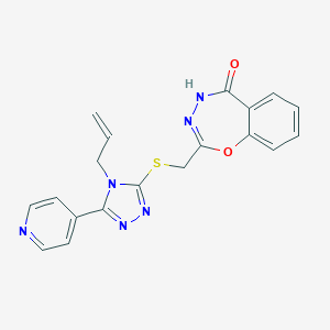 molecular formula C19H16N6O2S B274471 2-({[4-(prop-2-en-1-yl)-5-(pyridin-4-yl)-4H-1,2,4-triazol-3-yl]sulfanyl}methyl)-1,3,4-benzoxadiazepin-5(4H)-one 