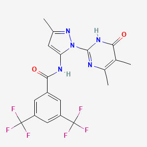 molecular formula C19H15F6N5O2 B2744768 N-(1-(4,5-二甲基-6-氧代-1,6-二氢嘧啶-2-基)-3-甲基-1H-吡唑-5-基)-3,5-双(三氟甲基)苯甲酰胺 CAS No. 1052607-40-5