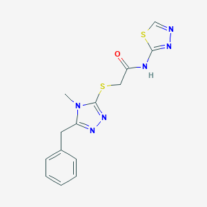 molecular formula C14H14N6OS2 B274477 2-[(5-benzyl-4-methyl-4H-1,2,4-triazol-3-yl)sulfanyl]-N-(1,3,4-thiadiazol-2-yl)acetamide 