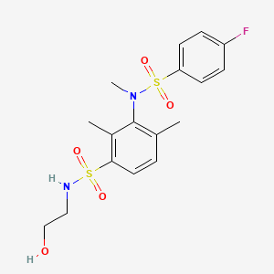 molecular formula C17H21FN2O5S2 B2744775 3-[(4-fluorophenyl)sulfonyl-methylamino]-N-(2-hydroxyethyl)-2,4-dimethylbenzenesulfonamide CAS No. 830350-00-0