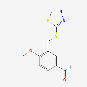molecular formula C11H10N2O2S2 B2744776 4-甲氧基-3-(1,3,4-噻二唑-2-基硫代甲基)苯甲醛 CAS No. 1356734-31-0