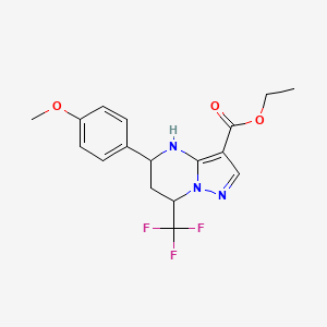 molecular formula C17H18F3N3O3 B2744777 乙酸5-(4-甲氧基苯基)-7-(三氟甲基)-4,5,6,7-四氢嘧啶并[1,5-a]嘧啶-3-基甲酸酯 CAS No. 667920-67-4