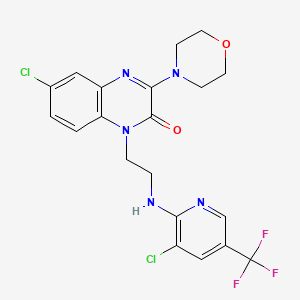molecular formula C20H18Cl2F3N5O2 B2744779 6-chloro-1-(2-{[3-chloro-5-(trifluoromethyl)-2-pyridinyl]amino}ethyl)-3-morpholino-2(1H)-quinoxalinone CAS No. 303986-20-1