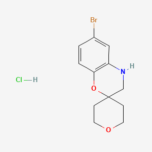 molecular formula C12H15BrClNO2 B2744803 6-Bromo-3,4-dihydrospiro[1,4-benzoxazine-2,4'-oxane] hydrochloride CAS No. 2241129-22-4