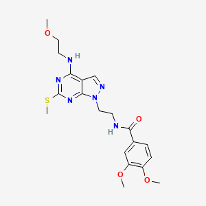 B2744813 3,4-dimethoxy-N-(2-(4-((2-methoxyethyl)amino)-6-(methylthio)-1H-pyrazolo[3,4-d]pyrimidin-1-yl)ethyl)benzamide CAS No. 946282-53-7