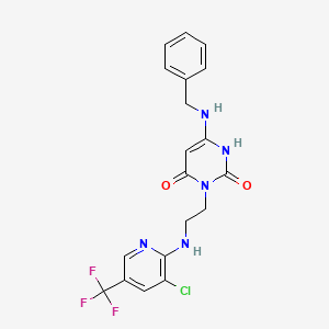 molecular formula C19H17ClF3N5O2 B2744832 6-(benzylamino)-3-[2-[[3-chloro-5-(trifluoromethyl)pyridin-2-yl]amino]ethyl]-1H-pyrimidine-2,4-dione CAS No. 306978-12-1