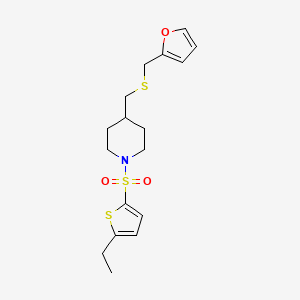 molecular formula C17H23NO3S3 B2744882 1-((5-乙基噻吩-2-基)磺酰)-4-(((呋喃-2-基甲硫)甲硫)甲基)哌啶 CAS No. 1396812-04-6