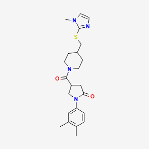 molecular formula C23H30N4O2S B2744891 1-(3,4-dimethylphenyl)-4-(4-(((1-methyl-1H-imidazol-2-yl)thio)methyl)piperidine-1-carbonyl)pyrrolidin-2-one CAS No. 1428358-07-9