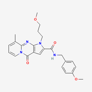 molecular formula C24H26N4O4 B2744905 N-(4-methoxybenzyl)-1-(3-methoxypropyl)-9-methyl-4-oxo-1,4-dihydropyrido[1,2-a]pyrrolo[2,3-d]pyrimidine-2-carboxamide CAS No. 900265-73-8