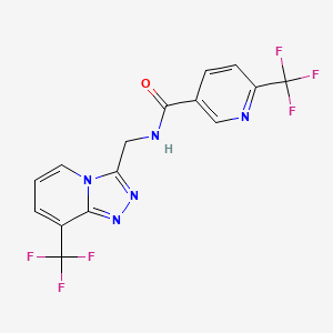 molecular formula C15H9F6N5O B2744907 6-(三氟甲基)-N-((8-(三氟甲基)-[1,2,4]三唑并[4,3-a]吡啶-3-基)甲基)烟酰胺 CAS No. 2034374-40-6