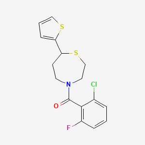 molecular formula C16H15ClFNOS2 B2744913 (2-氯-6-氟苯基)(7-(噻吩-2-基)-1,4-噻吩并[4,5-d]噻唑烷-4-基)甲酮 CAS No. 1705511-78-9