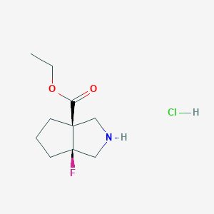 molecular formula C10H17ClFNO2 B2744948 Ethyl (3aS,6aR)-3a-fluoro-1,2,3,4,5,6-hexahydrocyclopenta[c]pyrrole-6a-carboxylate;hydrochloride CAS No. 2375249-33-3