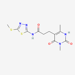 molecular formula C12H15N5O3S2 B2744955 3-(3,6-二甲基-2,4-二氧代-1,2,3,4-四氢嘧啶-5-基)-N-(5-(甲硫基)-1,3,4-噻二唑-2-基)丙酰胺 CAS No. 1105203-61-9