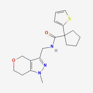 molecular formula C18H23N3O2S B2744959 N-((1-methyl-1,4,6,7-tetrahydropyrano[4,3-c]pyrazol-3-yl)methyl)-1-(thiophen-2-yl)cyclopentanecarboxamide CAS No. 1797823-92-7